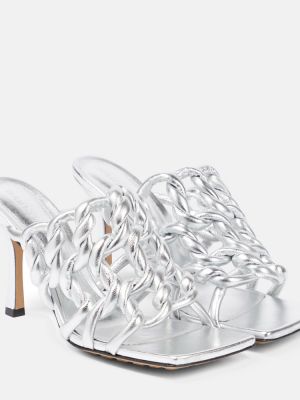 Kožené sandály Bottega Veneta stříbrné