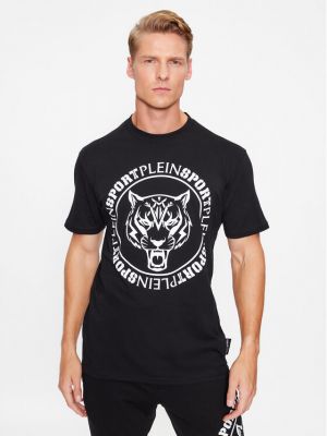 Тигровая футболка с круглым вырезом Plein Sport черная