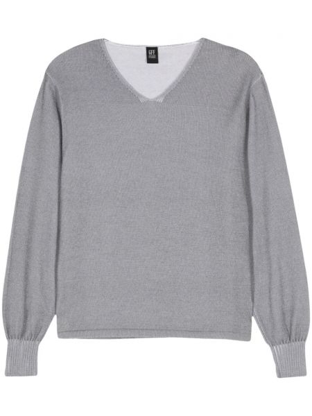Pull long en tricot à col v Gianfranco Ferré Pre-owned gris