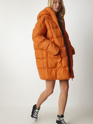 Oversized kabát s kapucí Happiness İstanbul oranžový