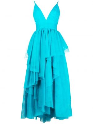 Вечерна рокля с v-образно деколте от тюл Alice + Olivia синьо