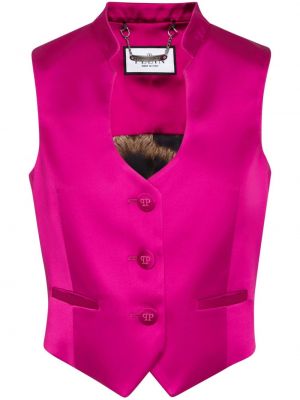 Saténová obleková vesta Philipp Plein růžová