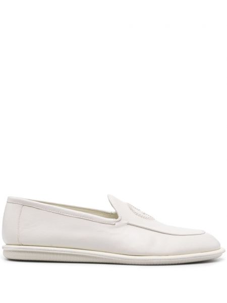Pantofi loafer cu broderie din piele Giorgio Armani alb