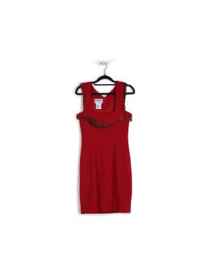 Sukienka bez rękawów z frędzli tweedowa Chanel Vintage czerwona