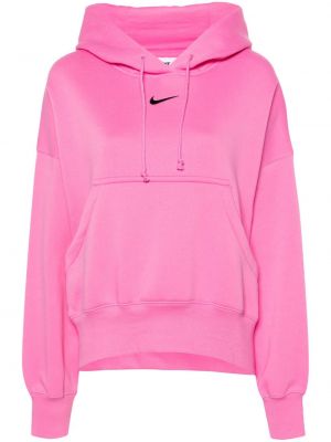 Βαμβακερός φούτερ με κουκούλα με κέντημα με κέντημα Nike ροζ