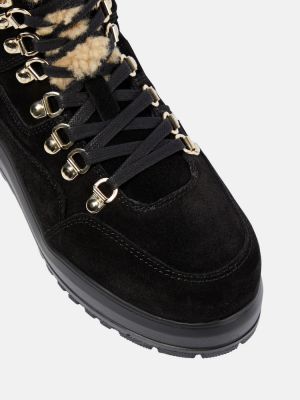 Nėriniuotos zomšinės auliniai batai su raišteliais Bogner juoda