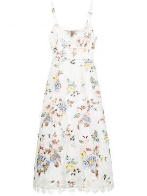 Lanena midi haljina s cvjetnim printom s printom Zimmermann bijela