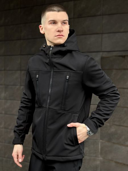 Демисезонная куртка софтшелл Pobedov черная