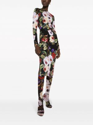 Midi kleita ar ziediem ar apdruku Dolce & Gabbana melns