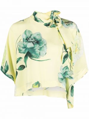 Trykt floral kort bluse Pinko gul