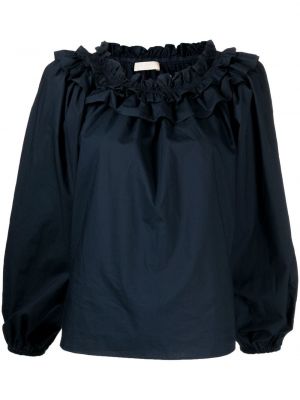 Памучна блуза с волани Ulla Johnson синьо