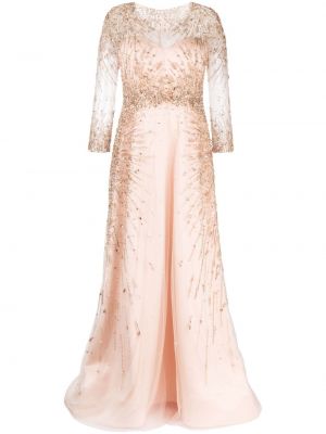 Вечерна рокля с мъниста от креп Saiid Kobeisy розово