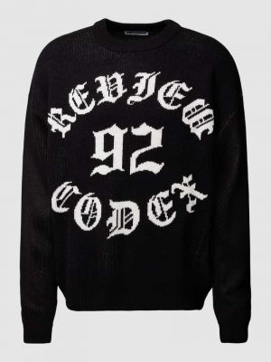 Dzianinowy sweter z nadrukiem Review czarny