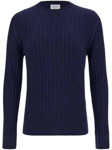 Chunky пуловер с кръгло деколте Ferragamo синьо