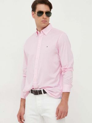 Koszula na guziki bawełniana puchowa Tommy Hilfiger różowa