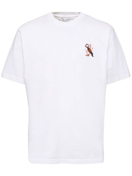 T-shirt med broderi i bomull Jw Anderson vit