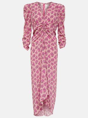 Hedvábné midi šaty s potiskem Isabel Marant růžové