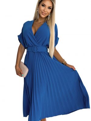 Sukienka midi relaxed fit plisowana Numoco niebieska
