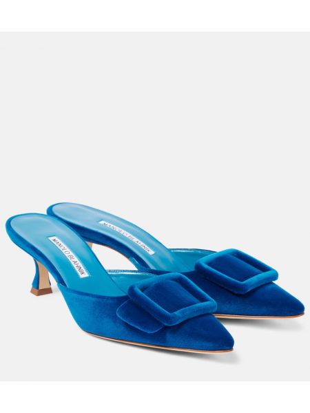 Fløyel mules Manolo Blahnik blå