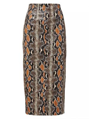 Кожаная юбка с принтом из искусственной кожи со змеиным принтом Veronica Beard хаки