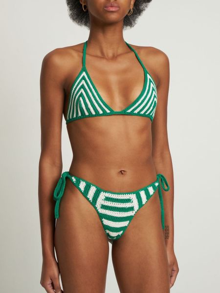 Bikini din bumbac cu dungi Zulu & Zephyr verde