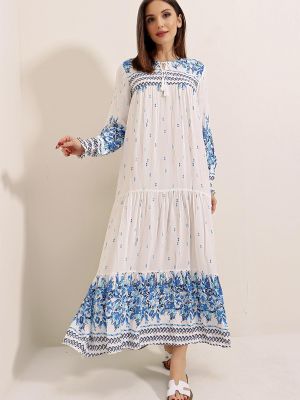Plisuotas maksi suknelė su raišteliais iš viskozės By Saygı
