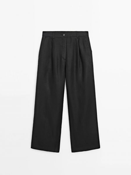 Широкие льняные брюки Massimo Dutti черный