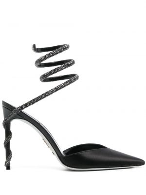 Сатенени ниски обувки с ток с кристали René Caovilla черно