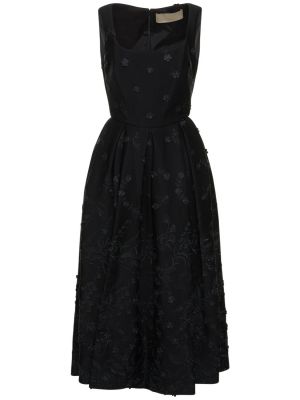 Midi obleka z vezenjem s cvetličnim vzorcem Elie Saab črna