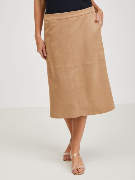Semišová midi sukňa Orsay hnedá