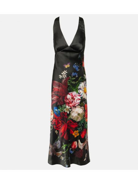 Jedwabna satynowa sukienka midi w kwiatki Camilla