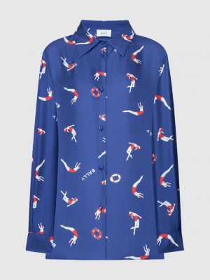 Шелковая блузка с принтом Bally синяя