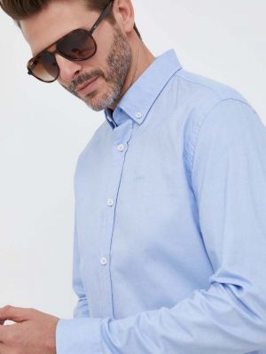 Koszula na guziki bawełniana puchowa Boss niebieska