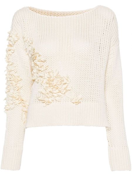 Pleten pulover s cvetličnim vzorcem Ermanno Scervino bela