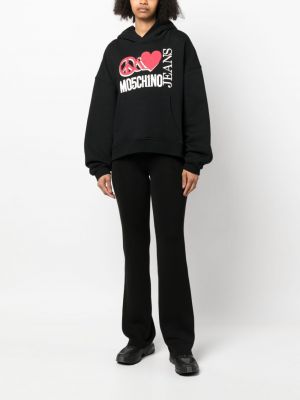 Oversize kapučdžemperis ar apdruku Moschino Jeans melns