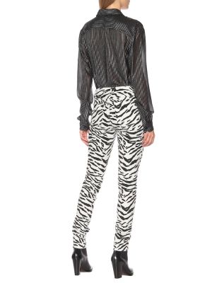 Skinny fit kavbojke s potiskom z zebra vzorcem Saint Laurent bela