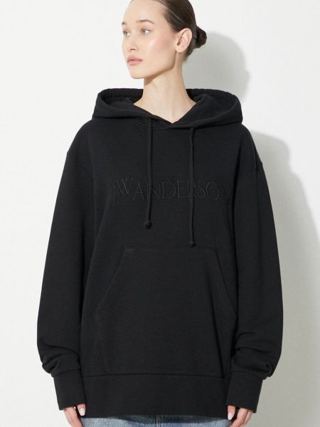 Pamučna hoodie s kapuljačom s vezom Jw Anderson crna