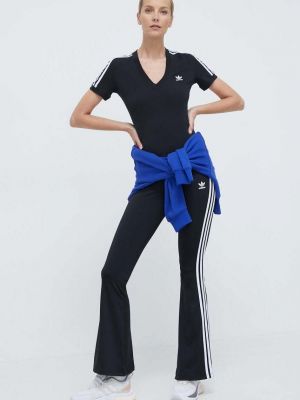 Koszulka w paski z dekoltem w serek slim fit Adidas Originals czarna