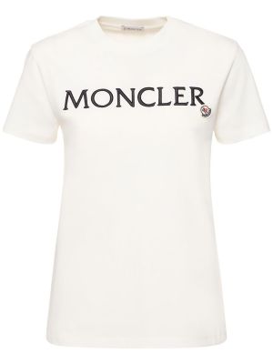 Bavlnené bavlnené tričko s výšivkou Moncler biela