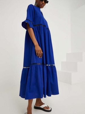 Bavlněné midi šaty Answear Lab modré
