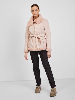 Semišová kožená bunda Orsay růžová