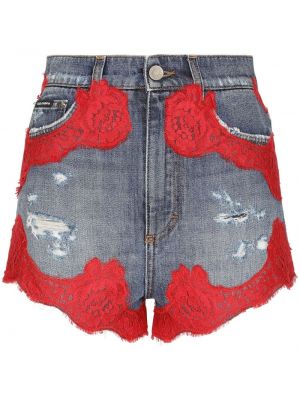Kratke jeans hlače s cvetličnim vzorcem s čipko Dolce & Gabbana