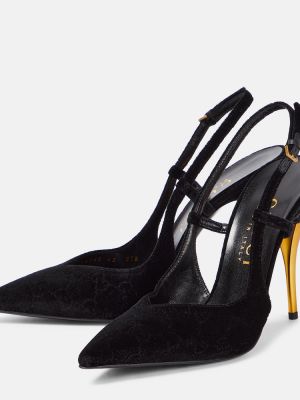 Кадифени полуотворени обувки с отворена пета Gucci черно