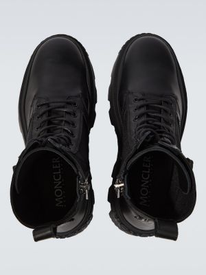 Kožené šněrovací kotníkové boty s kapsami Moncler černé