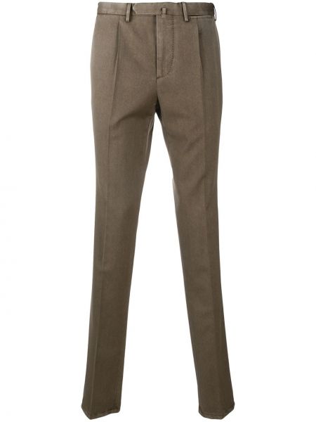Plisované vlněné rovné kalhoty Dell'oglio hnědé