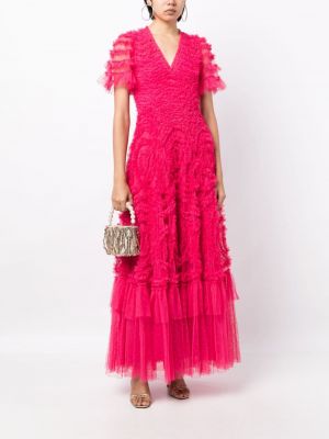 Sukienka wieczorowa z dekoltem w serek Needle & Thread różowa