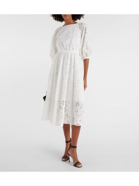 Ažūrinis medvilninis siuvinėtas midi suknele Carolina Herrera balta