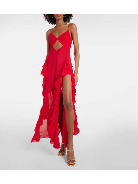 Μάξι φόρεμα με βολάν Bananhot κόκκινο