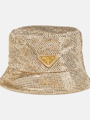 Satynowy kapelusz z kryształkami Prada złoty
