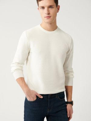Bombažni pulover Avva bela